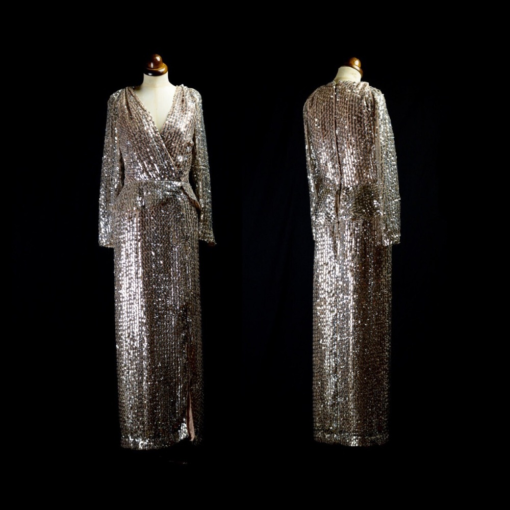 Original Vintage Gold Sequin Lilli Diamond Dress VTG Pin Up Burlesque Dream🔥